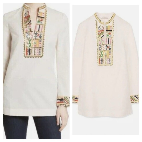 TORY BURCH Mandarin Embellished LS TORY TUNIC Size 0 New with Tags $450 - Picture 5 of 16